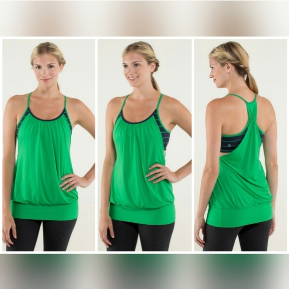 lululemon athletica Tops - Lululemon No Limits Green Blue Slalom Stripe Inkwell Shelf Bra Tank Top